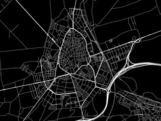 Vector road map of the city of  Ciudad Real in Spain on a black background.