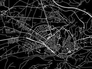 Vector road map of the city of  Ponferrada in Spain on a black background.