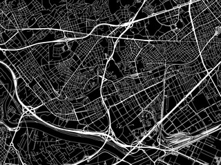 Vector road map of the city of  Hospitalet de Llobregat in Spain on a black background.