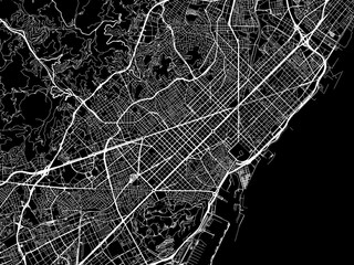 Vector road map of the city of  Barcelona in Spain on a black background. - obrazy, fototapety, plakaty