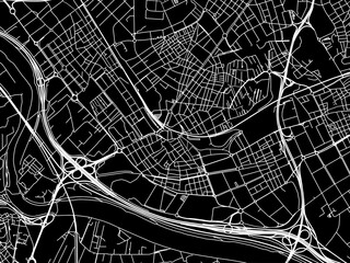 Vector road map of the city of  Cornella de Llobregat in Spain on a black background.