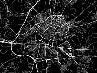 Vector road map of the city of  Salamanca in Spain on a black background.
