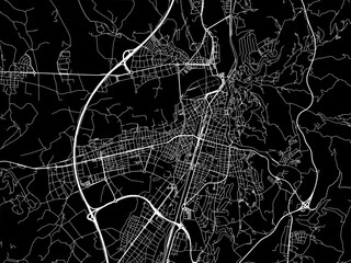 Vector road map of the city of  Girona in Spain on a black background.