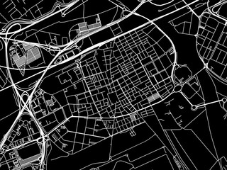 Vector road map of the city of  El Prat de Llobregat in Spain on a black background.