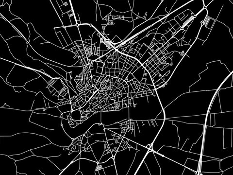 Vector road map of the city of  Zamora in Spain on a black background.