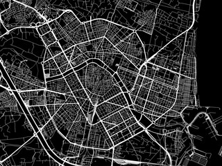Vector road map of the city of  Valencia in Spain on a black background.