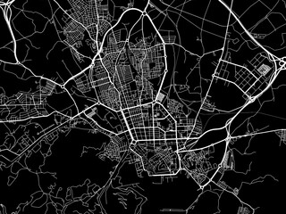 Vector road map of the city of  Cartagena in Spain on a black background.