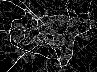 Vector road map of the city of  Pamplona in Spain on a black background.