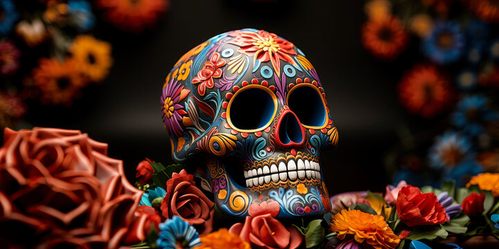 Celebrating Mexico's Day of the Dead: Colorful Sugar Skull wallpapper background