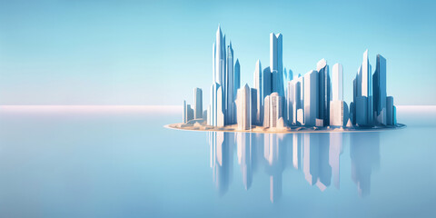 Fototapeta na wymiar Modern City 3D render view. Minimalist modern architecture 