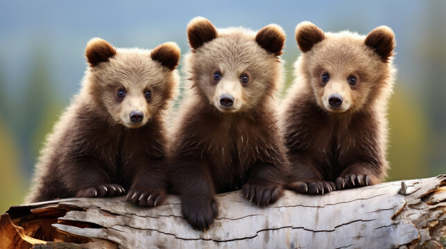 adorable bear cubs on nature