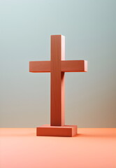 Naklejka premium simple wooden christian crucifix cross isolated on plain studio background, made with generative ai
