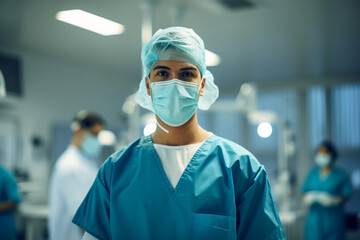 A doctor in a surgical mask, standing in an operating room, demonstrating their skill and expertise in surgical procedures Generative AI