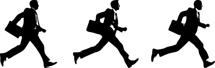 Fototapeta na wymiar businessman in suit running rushing silhouette