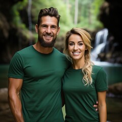 Obraz premium Illustration of a couple fashion portrait with plain t-shirt mockup, AI Generated