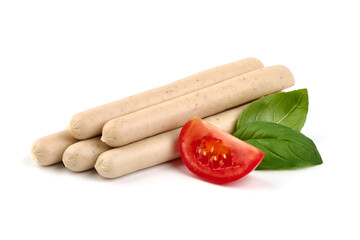 Fresh chicken sausages for barbeque or grill, isolated on white background.