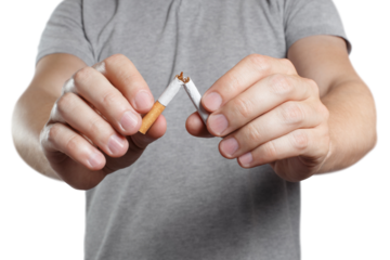 Male hands breaking a cigarette in half, cut out