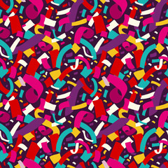 seamless holiday confetti pattern. Seamless vector bright pink, red and purple confetti for packaging or textile print.