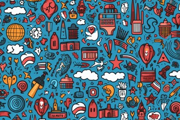 Cartoon Cute Doodles United Nations Day Seamless Pattern, Generative AI