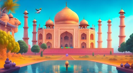 Naklejka premium taj mahal at sunset