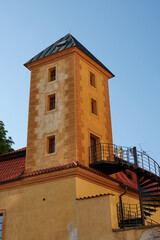 Fototapeta na wymiar Podebrady, Czech Republic - June 12, 2023 - the Podebrady Chateau on a sunny spring afternoon