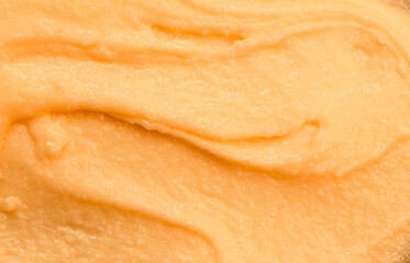 Fruit yogurt ice cream. Smoothies from fresh fruits and berries. Ice cream texture. Delicious sweet dessert close-up as a background.
