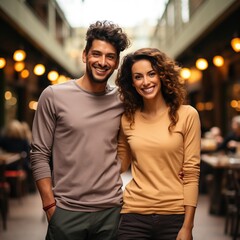 Fototapeta premium Illustration of a couple fashion portrait with plain t-shirt mockup, AI Generated