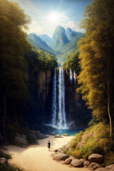Fototapeta na wymiar waterfall landscape nature scenery created with Generative AI technology