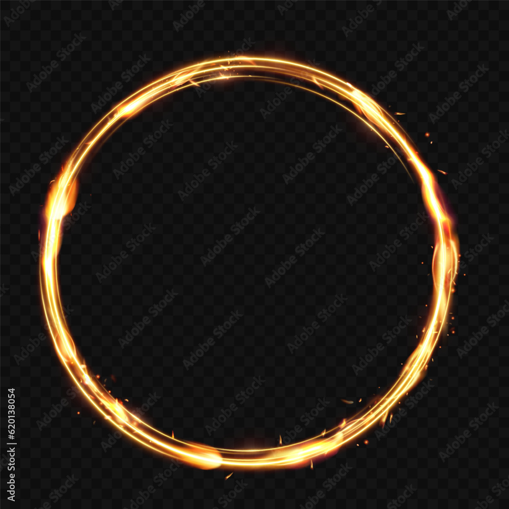 Poster golden circle with fire effects. light effect. vector.background