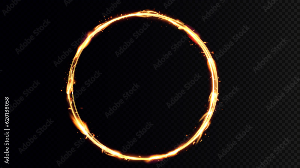 Poster golden circle with fire effects. light effect. vector.background