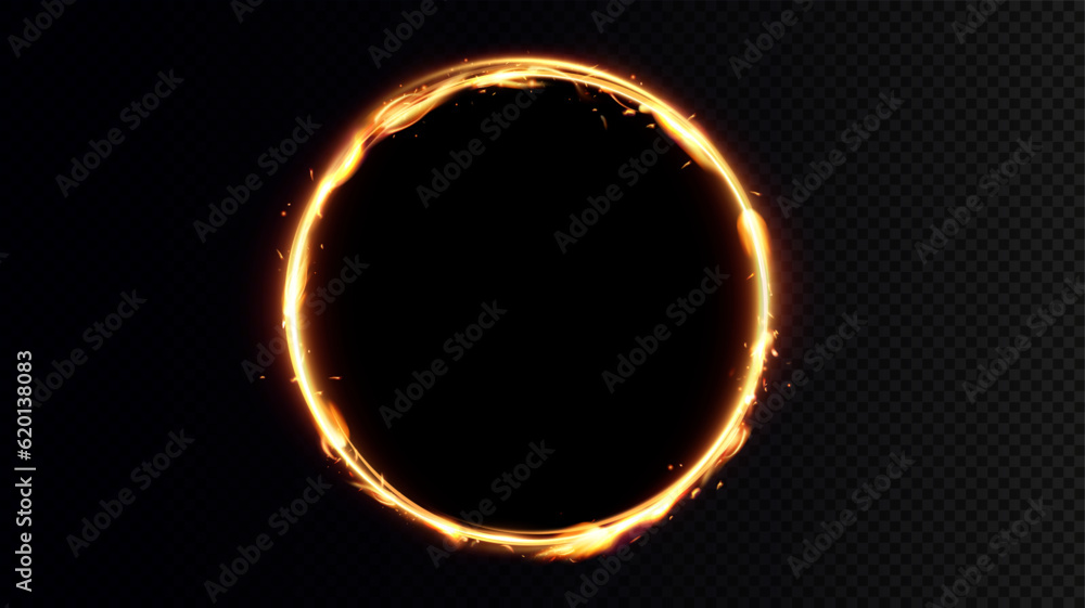 Poster golden circle with fire effects.light effect.vector