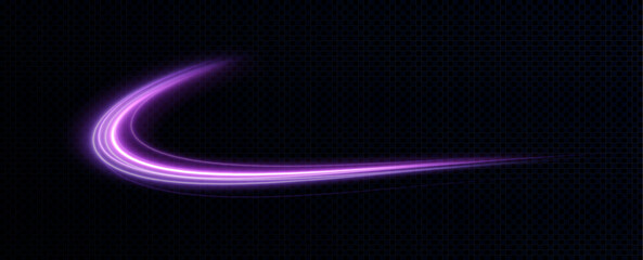 Blue, purple, neon multicolored glowing swirl. The effect of moving at the speed of light. Easy trail. Shiny wavy path. Vector.