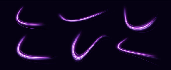 Fototapeta premium Blue, purple, neon multicolored glowing swirl. The effect of moving at the speed of light. Easy trail. Shiny wavy path. Vector.