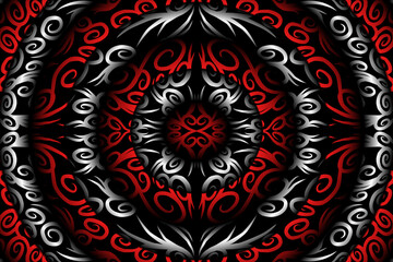 Beautiful red Black and white line art batik ethnic dayak aztec pattern gradient Background
