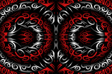 Beautiful red Black and white line art batik ethnic dayak aztec pattern gradient Background
