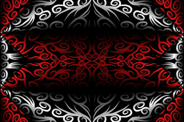 Beautiful red Black and white line art batik ethnic dayak aztec pattern gradient Background
