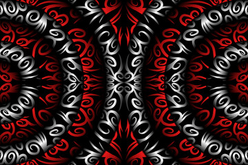 Beautiful red Black and white line art batik ethnic dayak aztec pattern gradient Background
