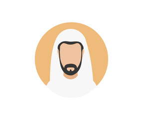 Bearded arabic man logo design. Arab man icon in traditional clothes vector design and illustration.

