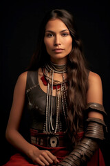 portrait of a beautiful native american woman against dark background