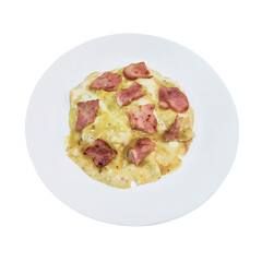 Creamy Omelet with Bacon on Rice