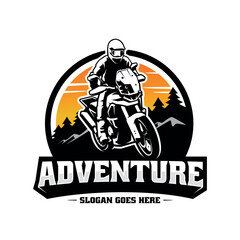 Fototapeta na wymiar Biker riding adventure motorcycle illustration logo vector