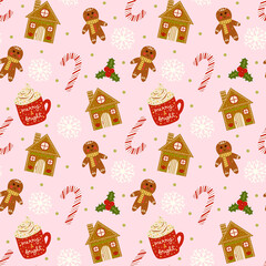 Merry and Bright Christmas Treats Seamless Pattern Design