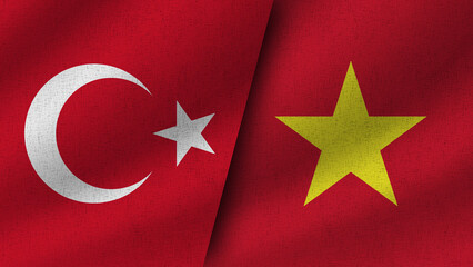 Vietnam and Turkey Realistic Two Flags Together, 3D Illustration