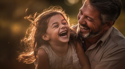 A heartwarming scene capturing the pure joy and connection between a happy girl and her loving father.