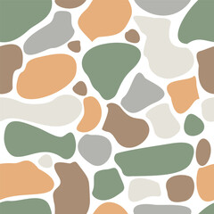 Abstract Autumn seamless pattern with spots or stones. Warm colors endless background. Vector doodle decorative backdrop. Wallpaper, Banner, Poster, Wrapping paper template, Textile, decoration.