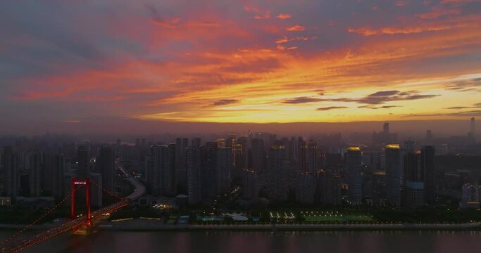 Wuhan summer city landmarks and skyline sunset and night view