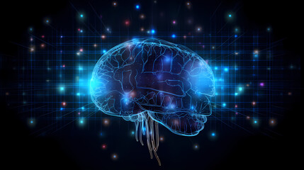 Human brain showing Intelligent thinking processing through the concept of a neural network printed circuit of big data and artificial intelligence - AI generated.