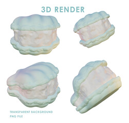 3d rendering of shell macarons on a transparent backgrounds