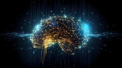 Human brain showing Intelligent thinking processing through the concept of a neural network printed circuit of big data and artificial intelligence - AI generated.