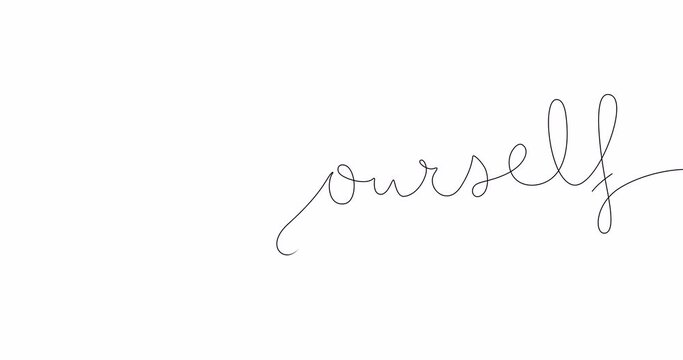 Positive thinking and affirmations phrases collection. Video lines art animation. Love yourself text by one continuous black line on transparent background with alpha channel.
